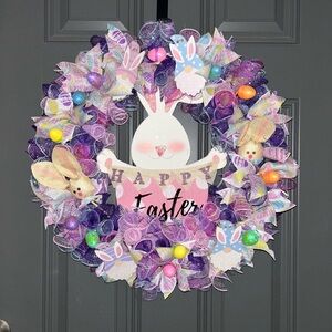 Easter Bunny Wreath with Purple Accents